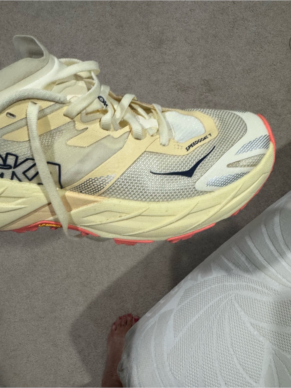 Hoka Speedgoat 7 Cream and Coral Trail Sneakers - Picture 11 of 14